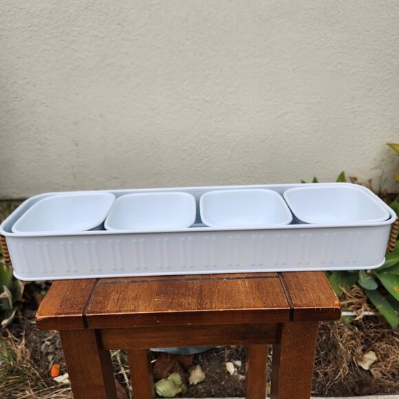 NEW Better Homes & Gardens Galvanized Bowls Tray Rectangle Condiment Tray Set 4 - Picture 7 of 14